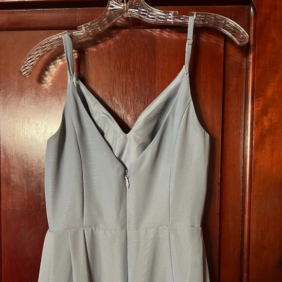 JJ's House Dusty Blue Lined Sleeveless Bridesmaid/Prom Sash Gown, Size 2 - Picture 3 of 11